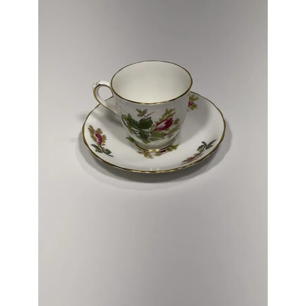 Vintage Royal Chelsea Fine Bone China England Moss Rose Demitasse Teacup‎ Saucer